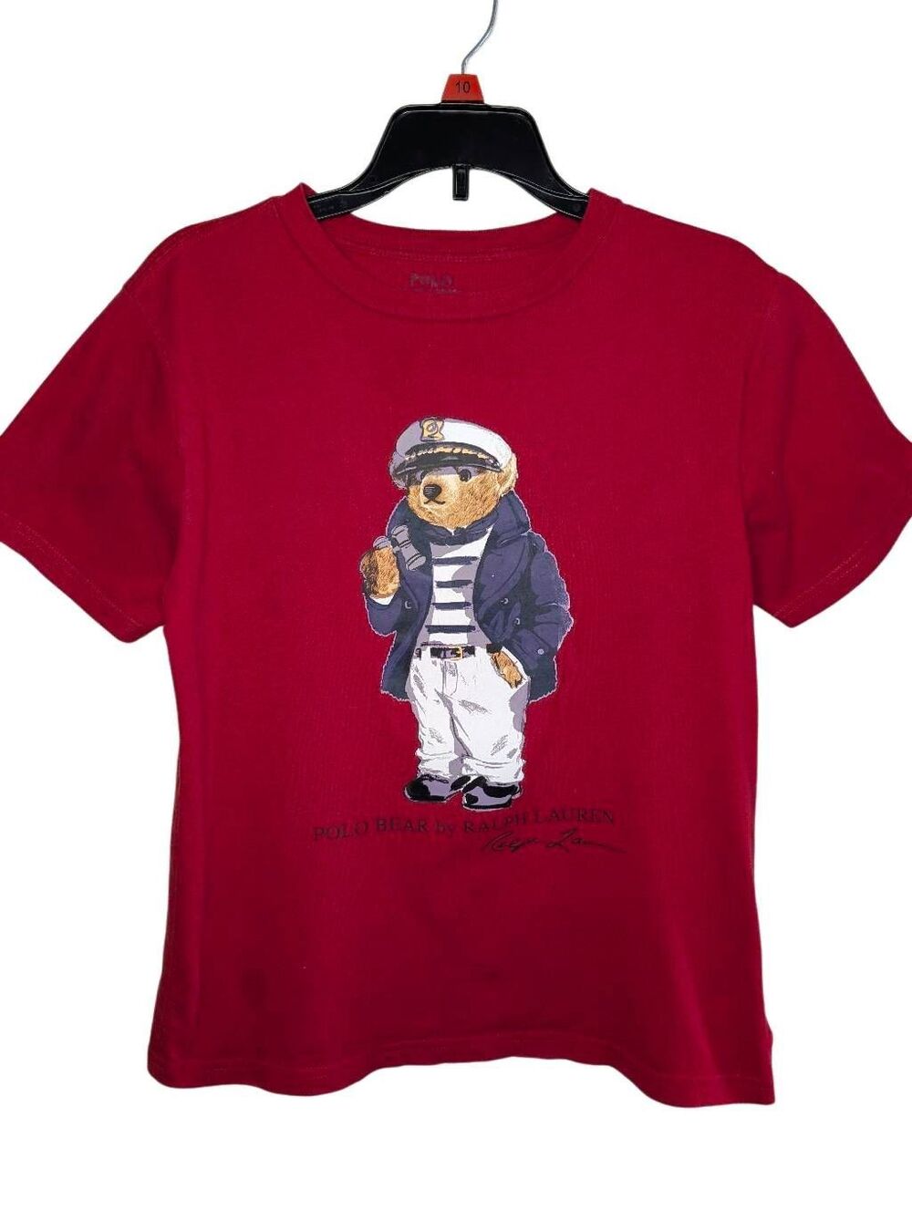 POLO Ralph Lauren Boys Tops, Red Nautical Polo Bear T-Shirt, Sz M (10/12)